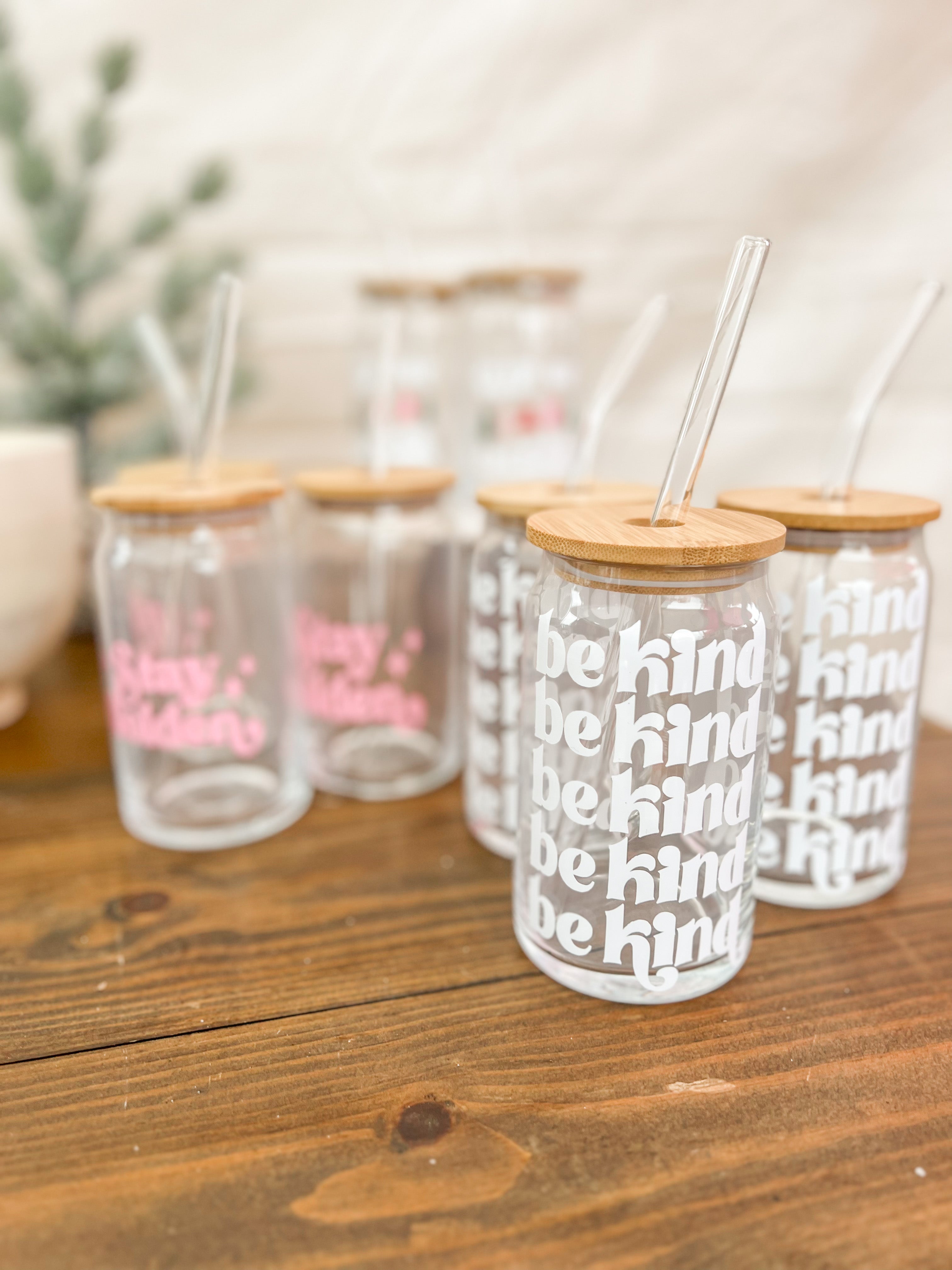 Be Kind To Your Mind Themed Iced Coffee Cup Glass - Trendy Glass Jar – LB  Diamond Store